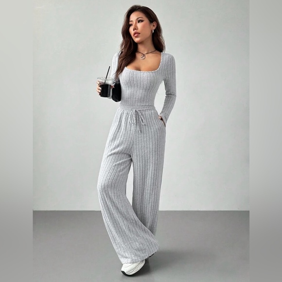 Gray Ribbed Jumpsuit - Picture 2 of 5